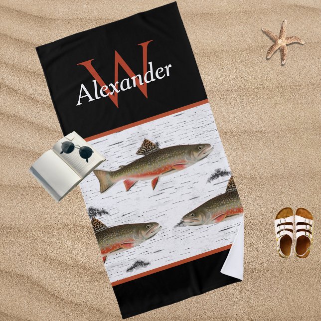 Rustikales Aspen Bark Trout Fisherman River Lake H Strandtuch (Von Creator hochgeladen)