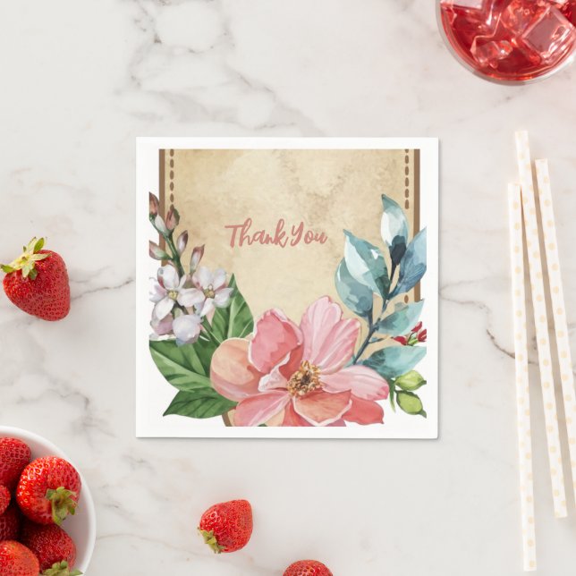 Rustikales Aussehen Aquarellblume Serviette (Beispiel)