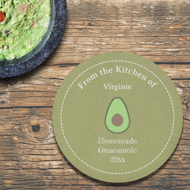 Rustikales Avocado & Guacamole Etikett Runder Aufkleber (Rustic Avocado & Guacamole Label Sticker)