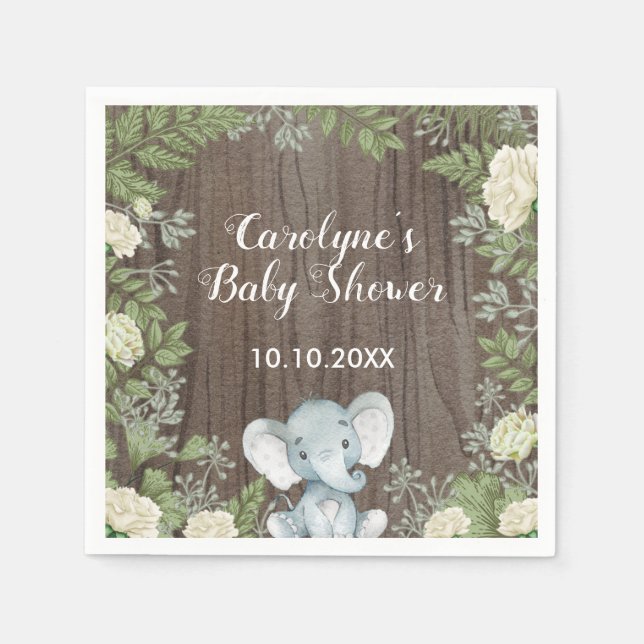Rustikales Baby Elephant / botanische Vegetation / Serviette (Vorderseite)