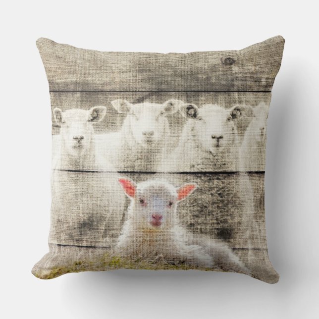 Rustikales Baby Lamb Burlap Throw Kissen (Vorderseite)