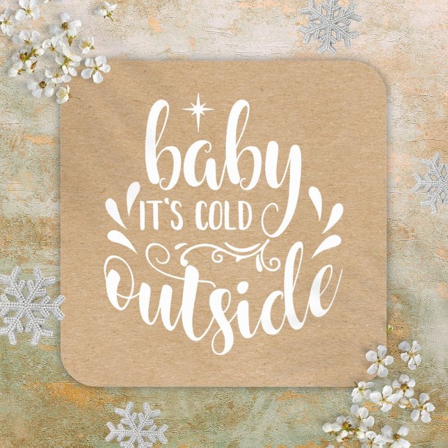 Rustikales Baby mit kalter Außendusche Sprinkle Quadratischer Aufkleber (Rustic Baby Its Cold Outside Baby Shower Sprinkle Square Sticker)