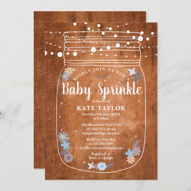 Rustikales Baby Sprinkle Mason Jar String Lights Einladung (Vorne/Hinten)