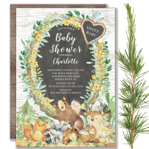 Rustikales Baby Woodland Animals Baby Dusche Einladung
