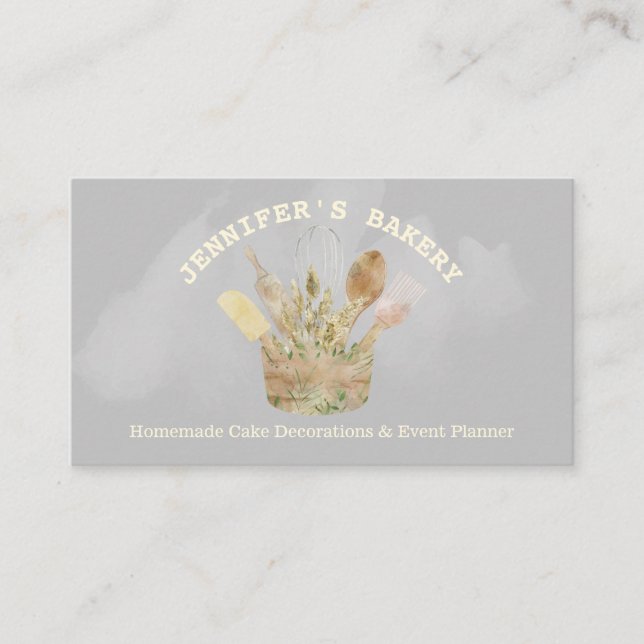 Rustikales Bäckereigebäck Holz Koch Aquarell Visitenkarte (Vorderseite)