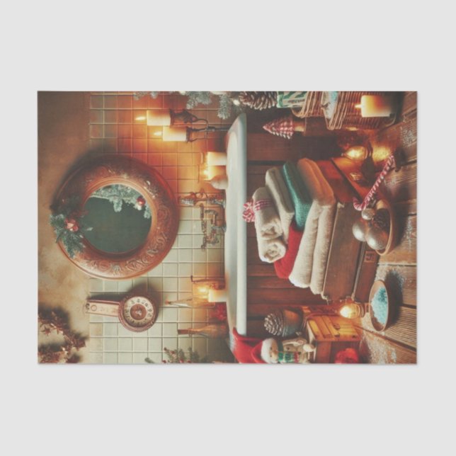 Rustikales Badezimmer Dekoration Weihnachtszittel Seidenpapier (Vorderseite)