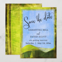 Rustikales Banana Leaf Boho Zielort Save the Date
