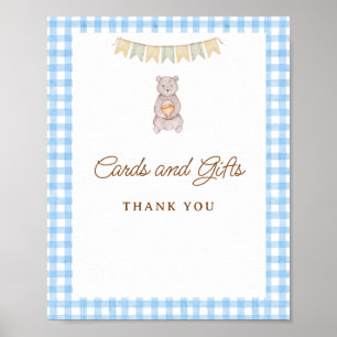 Rustikales Bär Blau Gingham Baby Shower Tischdekor Poster
