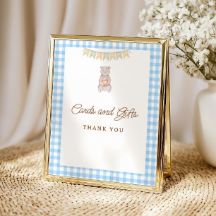 Rustikales Bär Blau Gingham Baby Shower Tischdekor Poster