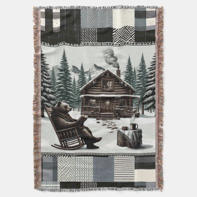 Rustikales Bärenblanket | Cosy Cabin Book Lover Th Decke (Vorderseite Vertikal)