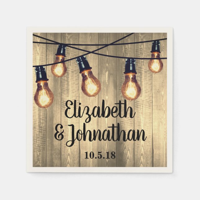 Rustikales Barholz und Edison Bulb String Lights Serviette (Vorderseite)