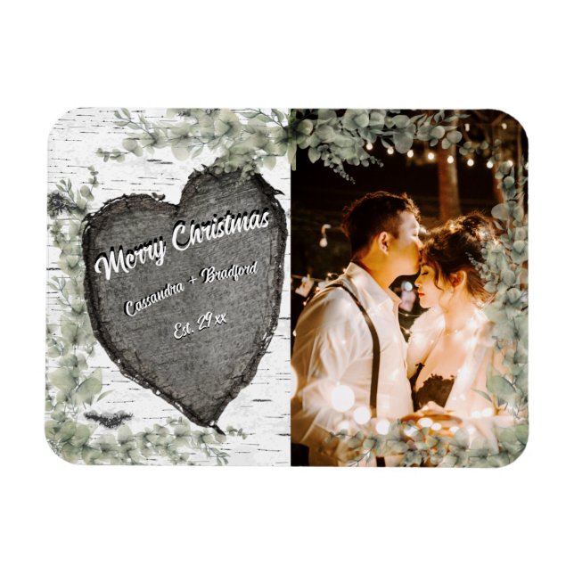 Rustikales Bark Wood Heart Eukalyptus Greenery Magnet (Horizontal)