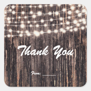 Rustikales Bark Wood & String Lights Fall Gefallen Quadratischer Aufkleber
