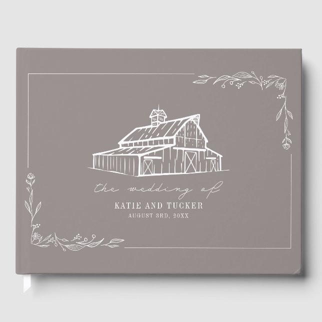 Rustikales Barn Amethyst Gray Farm Wedding Gästebu Gästebuch (Vorderseite)
