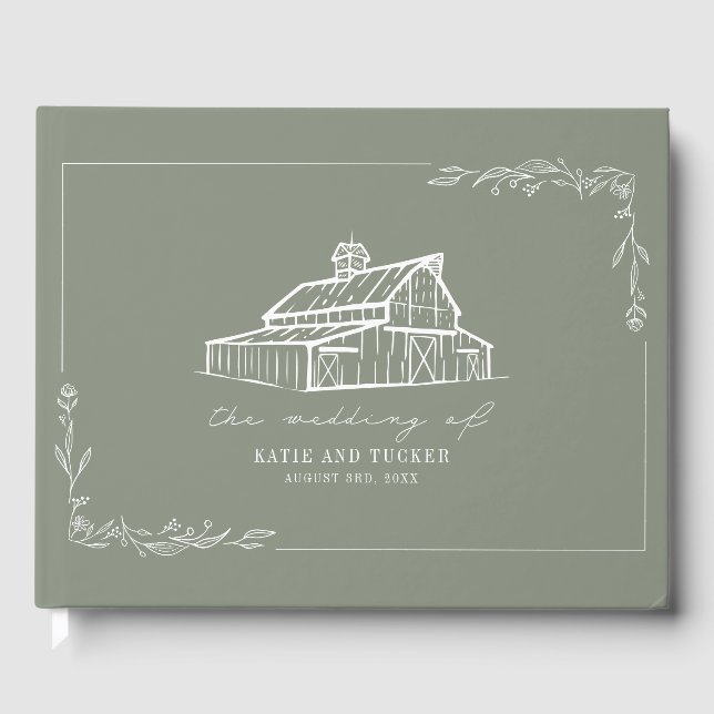 Rustikales Barn Sage Green Farm Wedding Gästebuch (Vorderseite)