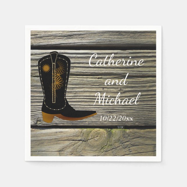 Rustikales Barn Wood Country Wedding Cowboy Boot Serviette (Vorderseite)