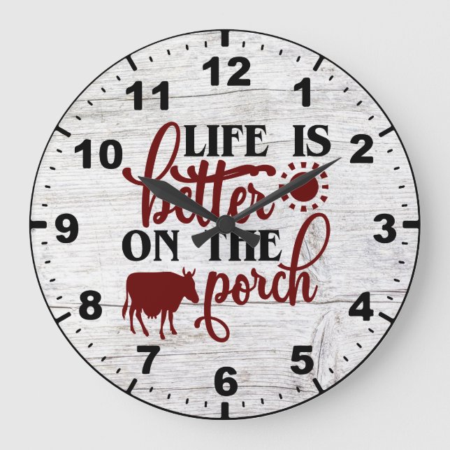 Rustikales Barnholz Leben ist besser auf der Veran Große Wanduhr (Vorderseite)