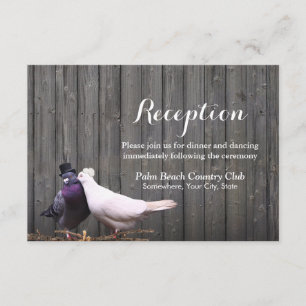 Rustikales Barnholz liebt Vögel Hochzeit Empfang Begleitkarte