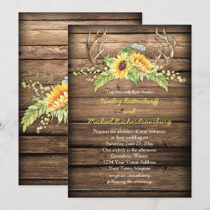 Rustikales Barnholz Sonnenblumen Antler Hochzeit Einladung