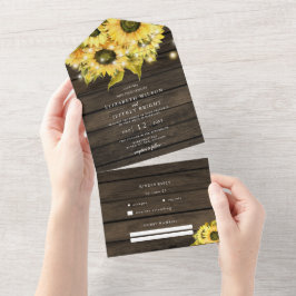 Rustikales Barnholz Sonnenblumen String Lights Hoc All In One Einladung