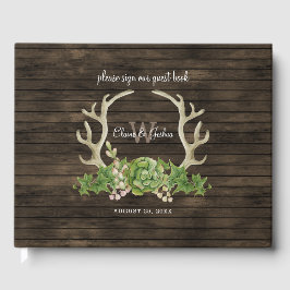 Rustikales Barnholz-Sukkulent Antlers Country Wedd Gästebuch