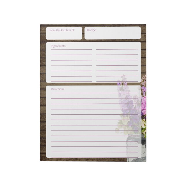 Rustikales Barnholz und Jar von Blume Rezeptseiten Notizblock (Rotiert)