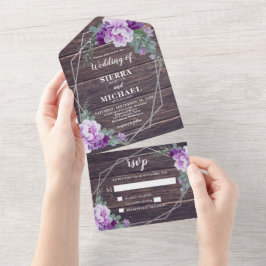 Rustikales Barnwood Bläsersilber & Lila Hochzeit All In One Einladung