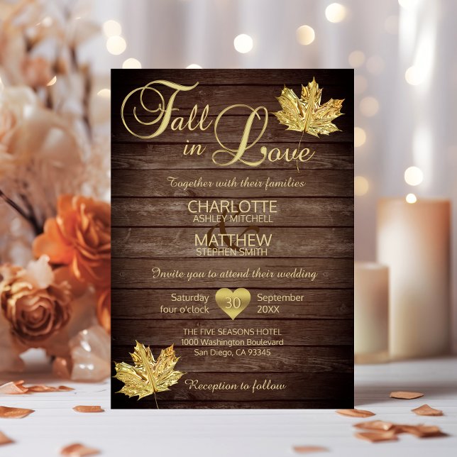Rustikales Barnwood Country Gold FALL in LIEBE Hoc Einladung (Rustic Barnwood Country Gold FALL IN LOVE Wedding Invitation)
