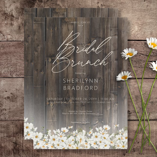 Rustikales Barnwood & Daisies Bridal Brunch Einladung (Rustic Barnwood & Daisies Bridal Brunch Invitation)