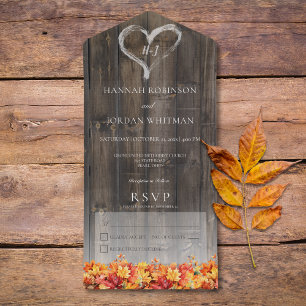 Rustikales Barnwood & Herbstlaubs Kein Abendessen All In One Einladung