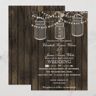 Rustikales Barnwood, Masson Jar Hochzeitseinladung Einladung