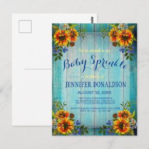 Rustikales Barnwood Sonnenblume Baby Einladung Postkarte