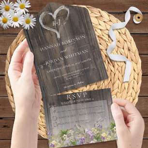 Rustikales Barnwood & Wildblumen Kein Abendessen All In One Einladung