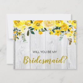Rustikales Barnwood Yellow Floral Bridesmaid Vorsc Einladung