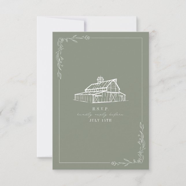 Rustikales Bartsage Green Wedding RSVP (Vorderseite)