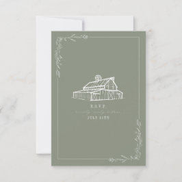 Rustikales Bartsage Green Wedding RSVP Karte