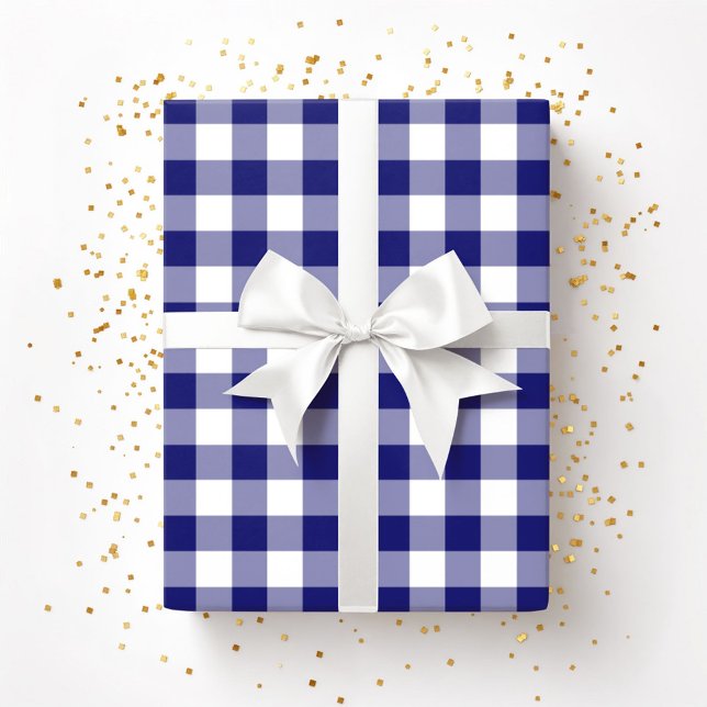 Rustikales Bauernhaus Blau & Weiß Prüfmuster Geschenkpapier (Rustic Farmhouse Blue & White Checked Pattern Wrapping Paper)