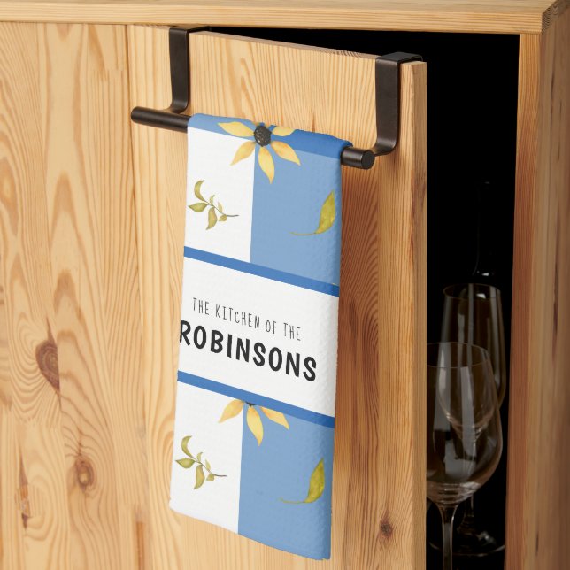 Rustikales Bauernhaus Blaugingham mit Monogramm Geschirrtuch (Drittel gefaltet)