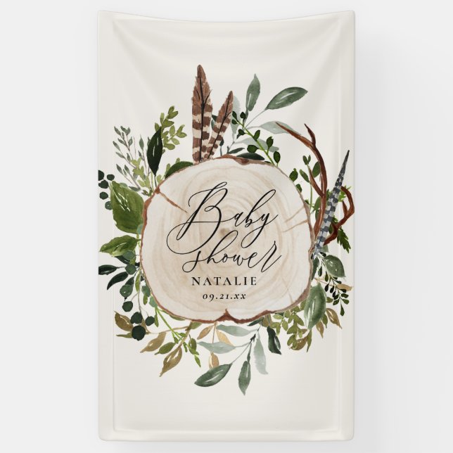 Rustikales Bauernhaus Botanische Babydusche Banner (Vertikal)