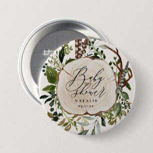 Rustikales Bauernhaus Botanische Babydusche Button