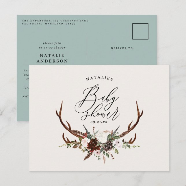 Rustikales Bauernhaus Botanische Junggeburtendusch Ankündigungspostkarte (Vorne/Hinten)