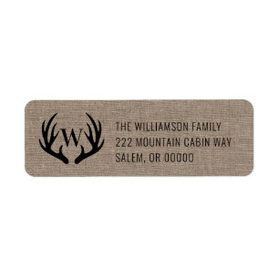 Rustikales Bauernhaus Burlap Deer Antler Monogram