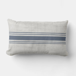 Rustikales Bauernhaus Burlap Grain Sack Blau Strei Lendenkissen