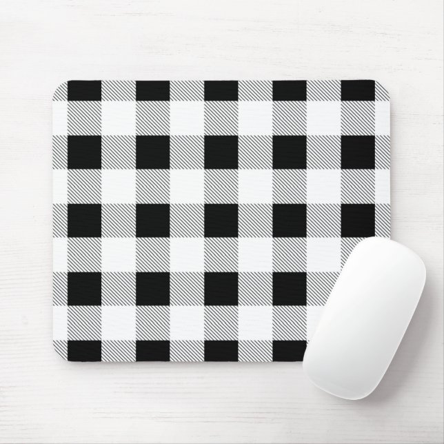 rustikales Bauernhaus elegant schwarzweiß kariert Mousepad (Mit Mouse)