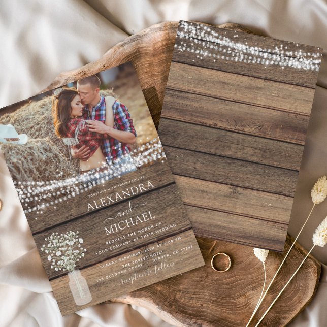 Rustikales Bauernhaus Gipskraut Jar Wedding Einladung (Von Creator hochgeladen)