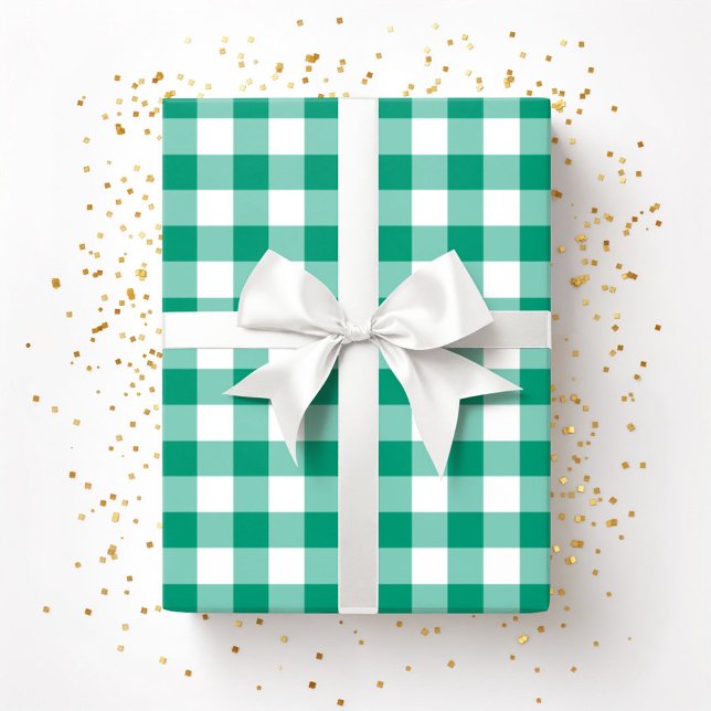 Rustikales Bauernhaus Green Checked Gingham Muster Geschenkpapier (Rustic Farmhouse Green Checked Gingham Pattern Wrapping Paper)