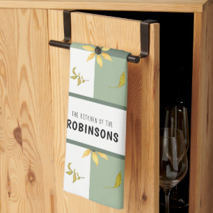 Rustikales Bauernhaus grüner Gingham floral mit Mo Geschirrtuch