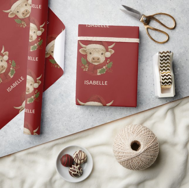 Rustikales Bauernhaus Hochland Kuh mit Weihnachtsm Geschenkpapier (Kunsthandwerk)