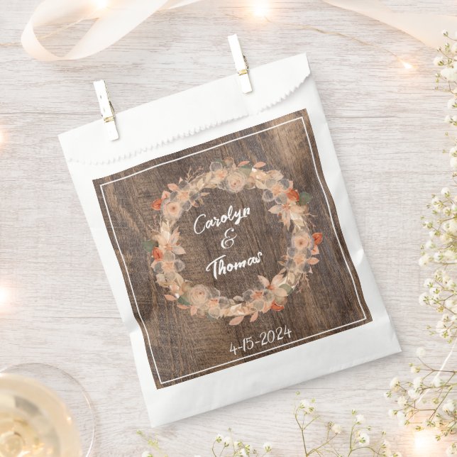 Rustikales Bauernhaus Holz Grain Pink Blume Hochze Geschenktütchen (Ausgeschnitten)