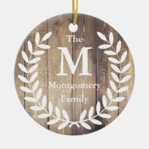 Rustikales Bauernhaus Holz Weiße Laurels Familienn Keramikornament